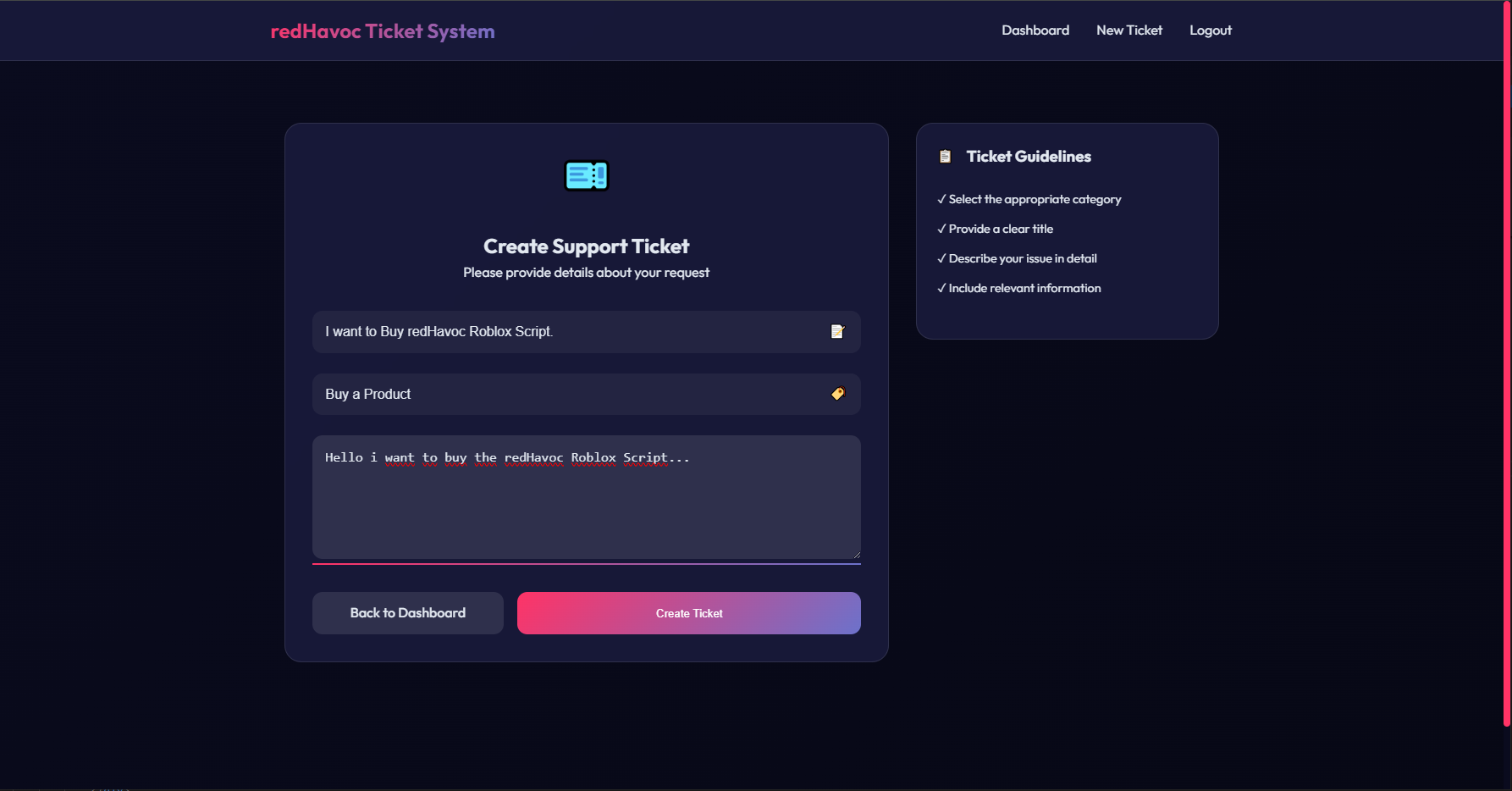 Create Ticket Example